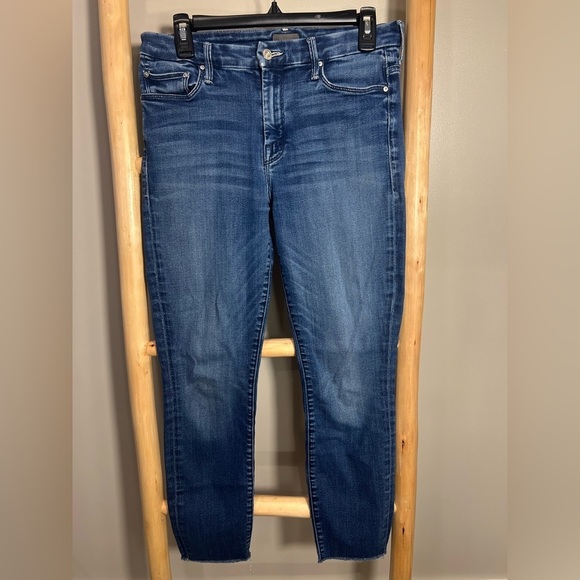 Mother Denim 29 high waisted looker ankle fray skinny Jeans stretch blue - Picture 2 of 15